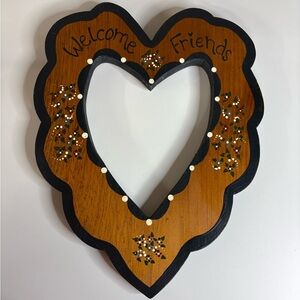 Hand-Painted Heart Frame - "Welcome Friends" Navy and White Details